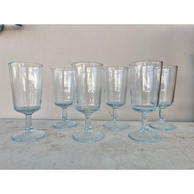 Sky Blue Vintage Aqua Blue Tint Wine Goblets- 6 For Sale - Image 8 of 9
