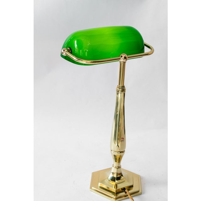 Gold Banker Table Lamp with Glass Shade, Vienna, 1920s For Sale - Image 8 of 18