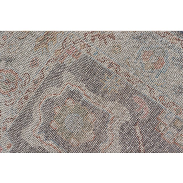 Hand Knotted Afghan Oushak Designed Runner With Gray Background For Sale - Image 13 of 13