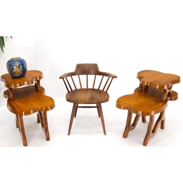 Pair of Organic Shape Thick Solid Walnut Slabs Step End Side Tables For Sale - Image 9 of 13