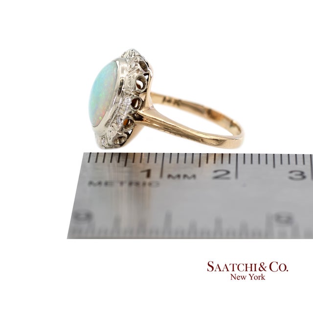 13k White and Yellow Gold Vintage Natural Diamond and Natural Opal Ring For Sale - Image 12 of 12