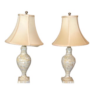 Vintage Capiz Shell Table Lamps With Shades - Pair For Sale