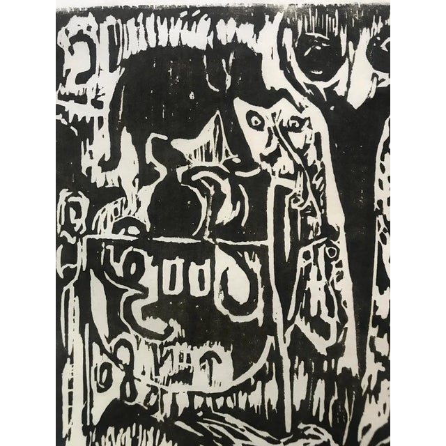 1960s Vintage Expressionist Judica Wood Block Print "Shalom" by Sylvia T. Gavurin 1969 For Sale - Image 5 of 8