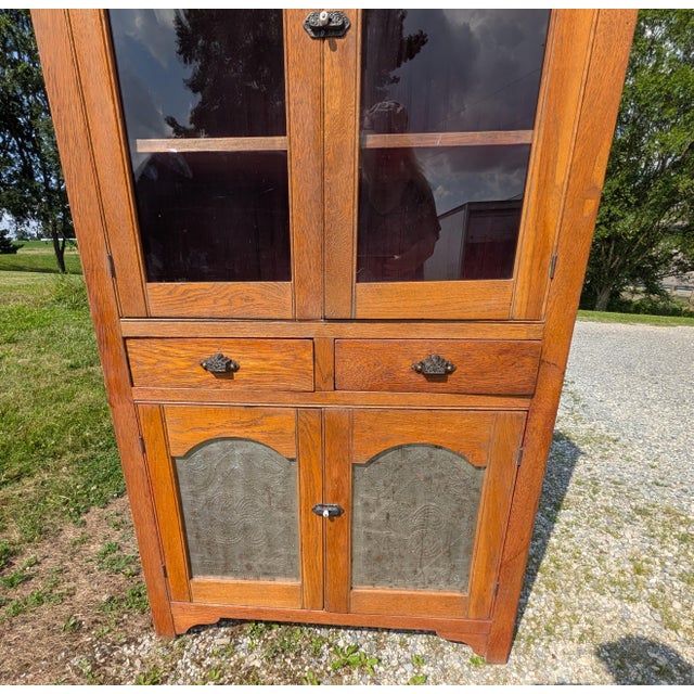 Brown Antique Oak Flat Wall Pie Safe Cupboard W Pierced Tin Panel Bottom 1900s 1 Piece For Sale - Image 8 of 18
