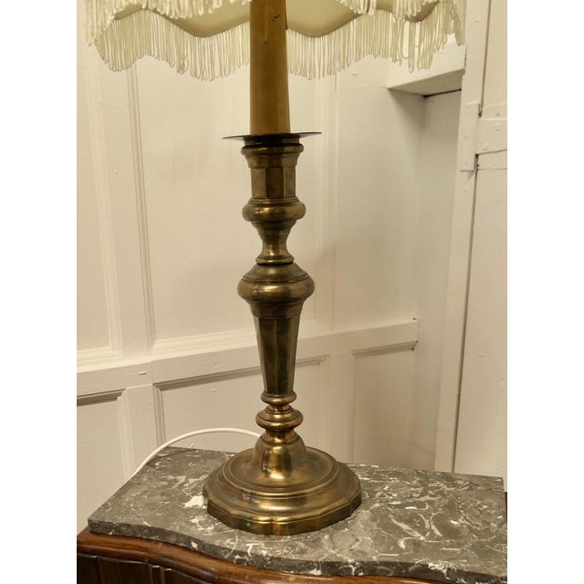 Large French Brass Candleholder Table Lamp, 1920s For Sale - Image 4 of 6