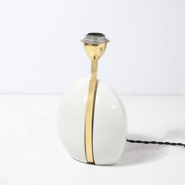Mid-Century White Ceramic & Polished Brass Sculptural Table Lamps by Lumi Murano For Sale - Image 10 of 13