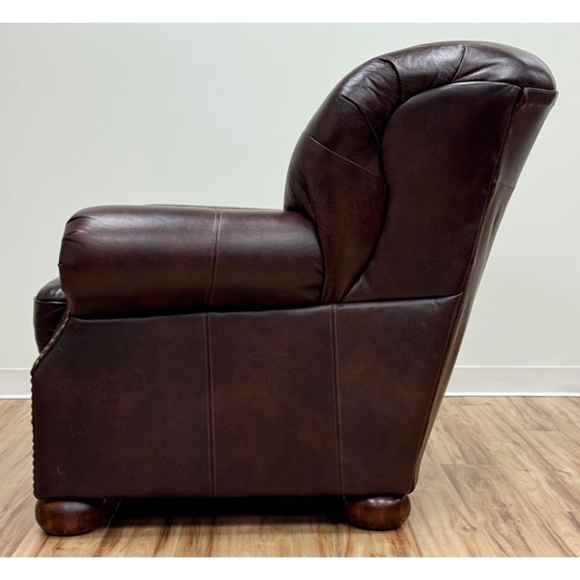 Late 20th Century Vintage Tufted Leather Writers Chair With Ottoman For Sale - Image 5 of 18