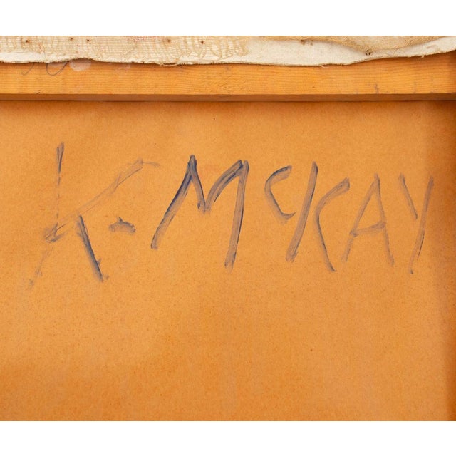 1980s Kay McKay "Abstract With Red 7 White Lines" Oil For Sale - Image 5 of 6