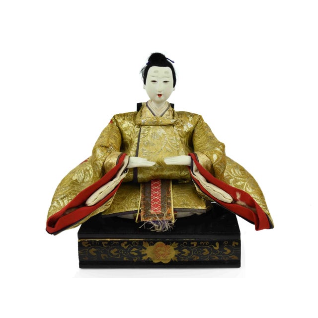 Mid 20th Century Handmade Hand Painted Japanese Imperial Court Hina Doll With Original Case Set of 5 Pieces For Sale - Image 6 of 16