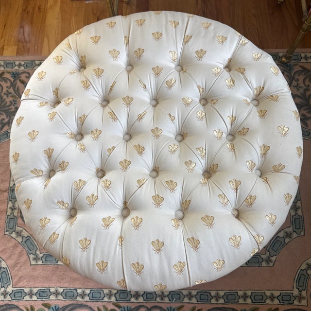 French Early 21st Century Napoleonic Golden Bee Tufted Ottoman For Sale - Image 3 of 12