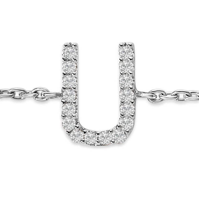 Contemporary 10K White Gold Diamond Accent "U" Initial Charm and Link Bracelet For Sale - Image 3 of 6