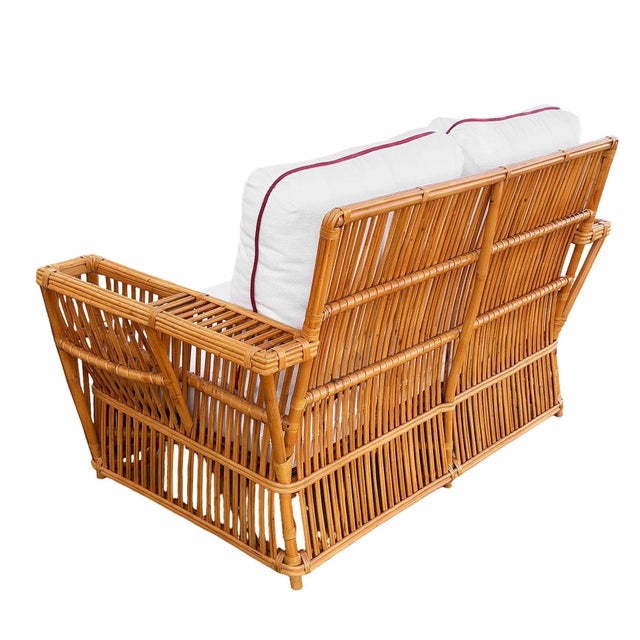 1990s Art Deco Style "Presidents" Stick Reed Rattan 2-Seat Settee Sofa For Sale - Image 4 of 6