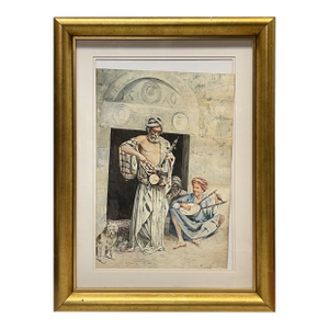 An Antique Italian Orientalist Water Color on Paper of Three Arab Musicians