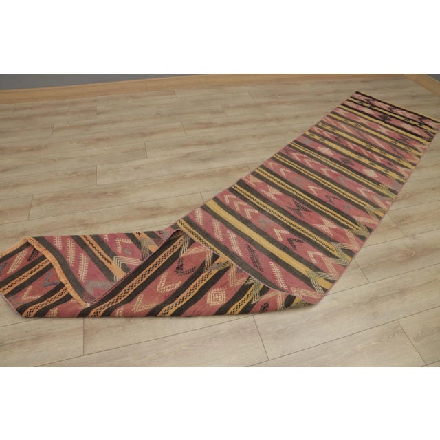 1950s Traditional Primitive Red Striped Kilim Runner Rug For Sale - Image 4 of 13