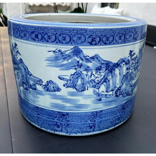 Blue & White Chinoiserie Large Jardiniere For Sale - Image 4 of 5