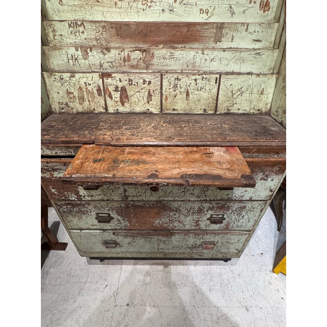 Green Antique Painted Pine Slant-Front Desk With Original Graffiti Patina For Sale - Image 8 of 12
