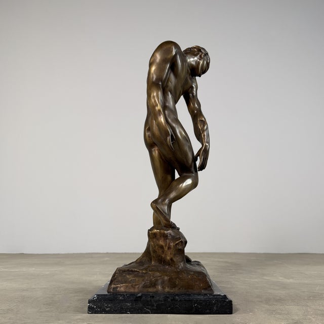 Late 20th Century Bronze Sculpture After Rodin “Adam” – Strong Male Figure, 21” Tall For Sale - Image 5 of 10