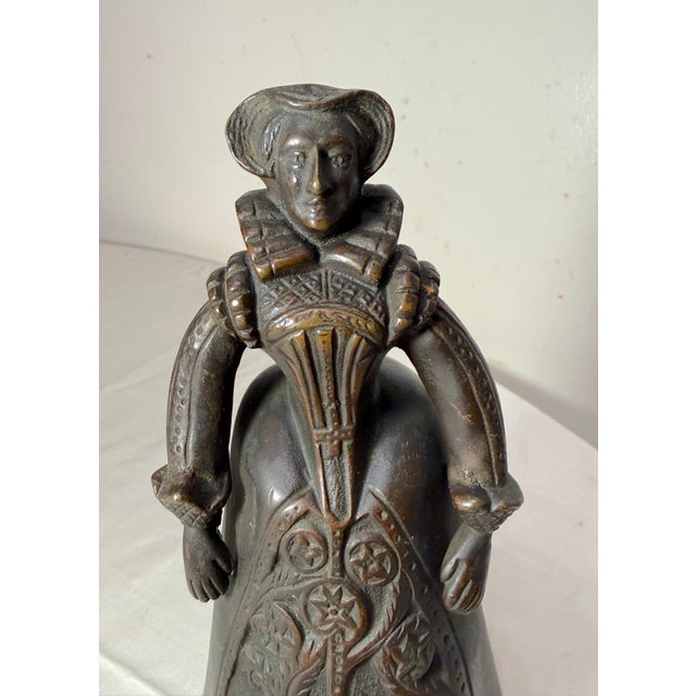 Metal Antique 1800's Victorian Solid Heavy Bronze Elizabethan Lady Bell Boot Clapper For Sale - Image 7 of 14