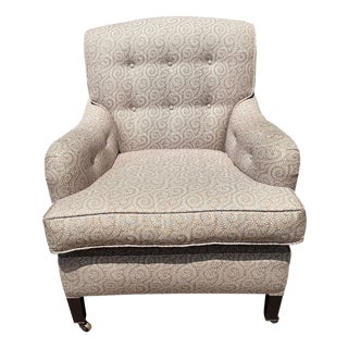 George Smith White Linen Upholstered Roll Arm Club Chair - 1 of 2 For Sale