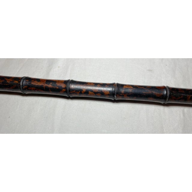Antique Asian Sterling Silver Hand Carved Bamboo Style Wood Walking Stick Cane For Sale - Image 10 of 13