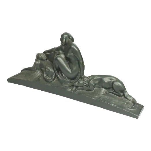 Art Deco Ceramic Figure Woman with Dog For Sale