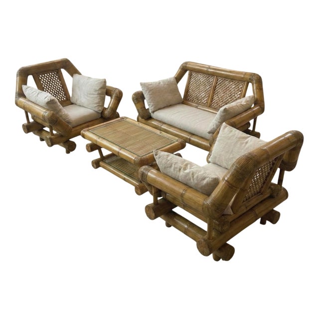 Bamboo Living Room Set, 1980s, Set of 4 For Sale