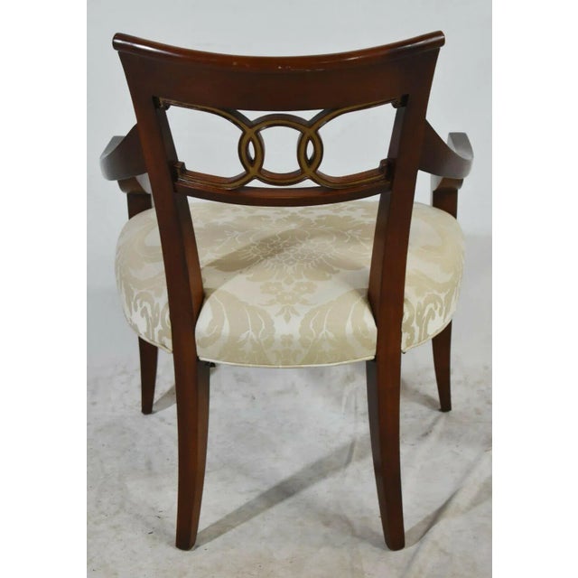 Wood Baker Furniture Hollywood Regency Mahogany Arm Chair Gilt Accents Damask Fabric For Sale - Image 7 of 11