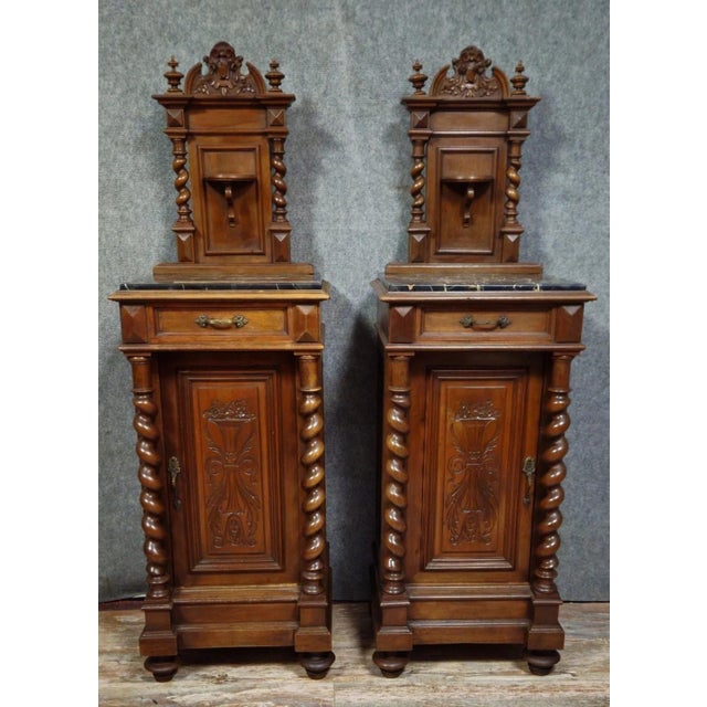Bedside Tables in Walnut with Black Marble Tops, Set of 2 For Sale - Image 12 of 13