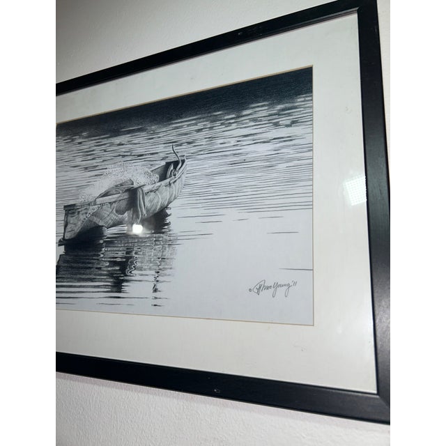 Contemporary Howard Moo Young “At Rest” Original Pencil Drawing — Fisherman’s Boat, Signed 2011 For Sale - Image 3 of 8