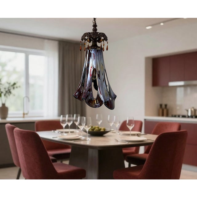 Art Glass Reddish Brown Fazzoletto Stretched Loop Shade Pendant Light For Sale - Image 12 of 18
