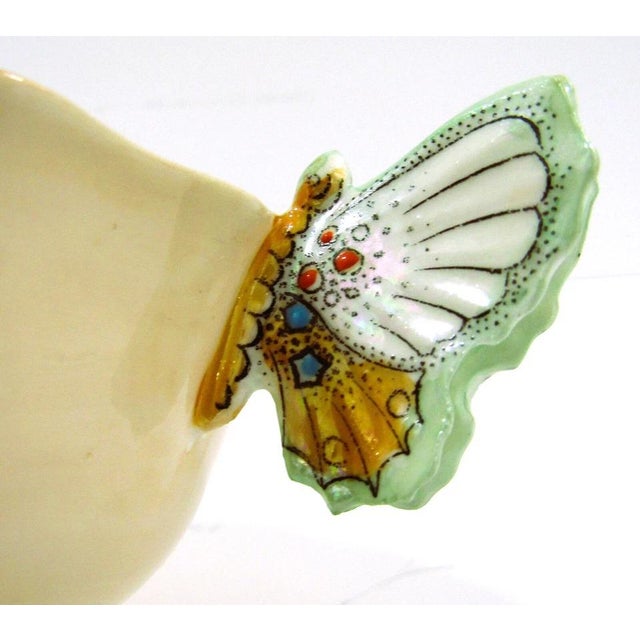 Victorian 1940s Paragon Peach and Green Butterfly Handle Teacup and Saucer For Sale - Image 3 of 9