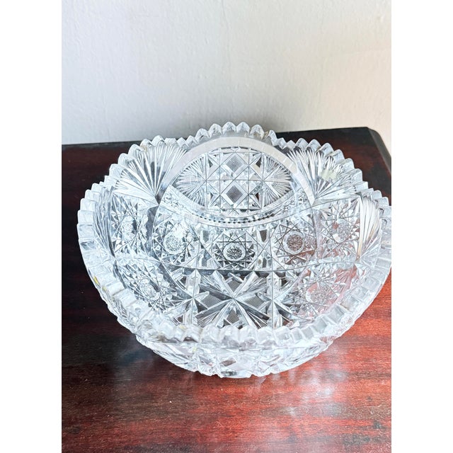 Libbey Glass Co. American Brilliant Period (Abp)Cut Glass Crystal Bowl, Hobstar and Fan Motif, Circa 1876–1917 For Sale - Image 4 of 10