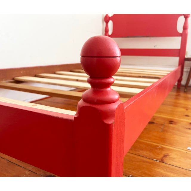 1950s Mid Century Spindle Solid Wood Red Bed Frame Chairish
