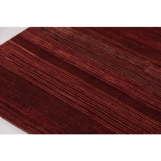 Rug & Kilim’s Modern Textural Rug, Rich Ruby Red Tone-on-Tone Striae For Sale In New York - Image 6 of 8