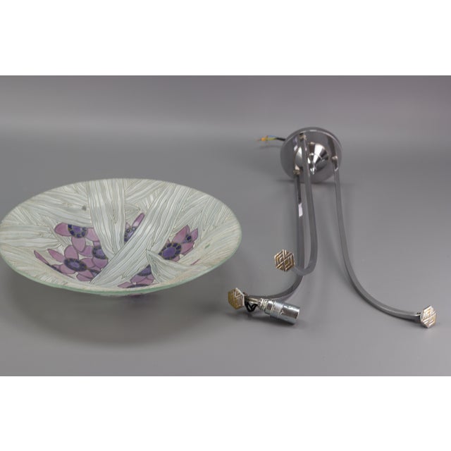 Art Deco French Floral Glass and Chrome Pendant Light from Loys Lucha, 1930s For Sale - Image 17 of 18