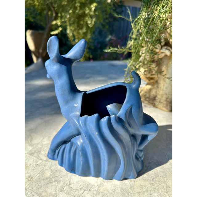 1930s Antique Art Deco 1930s Niloak Pottery Ozark Blue Deer Planter Vase For Sale - Image 5 of 6