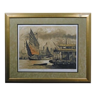 1980s John Kelly "Wangpu River"Signed Fine Art Lithograph/Serigraph Framed China Suite For Sale