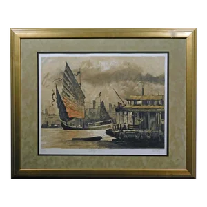 1980s John Kelly "Wangpu River"Signed Fine Art Lithograph/Serigraph Framed China Suite