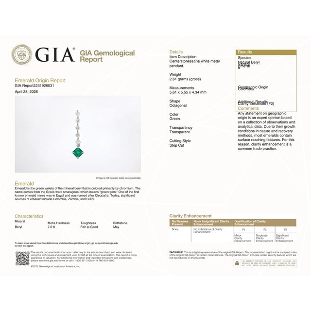 Gia Certified Platinum 900 Natural Diamond and Colombian Emerald Pendant For Sale - Image 13 of 13