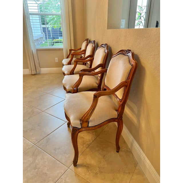 Mid 20th Century Vintage French Fauteuil Open Arm Chairs - Set of 4 For Sale - Image 5 of 7