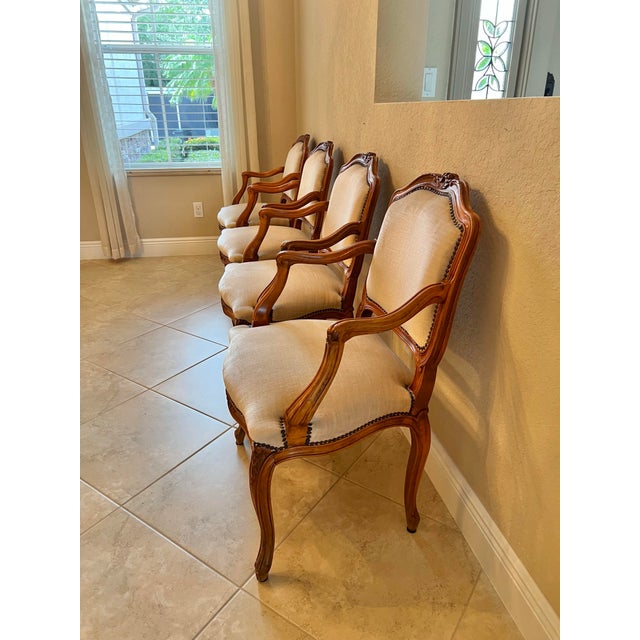 Mid 20th Century Vintage French Louis XV-Style Fauteuil Open Arm Chairs - Set of 4 For Sale - Image 5 of 7