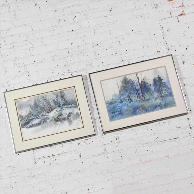 Mid-Century Modern Vintage Watercolor Winter Landscape Paintings by Dorothy M. Reece Kordash - a Pair For Sale - Image 3 of 13