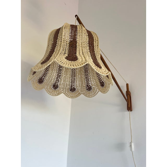 Wood Mid-Century Modern Teak and Sisal Swing-Arm Wall Lamp, 1960s For Sale - Image 7 of 9