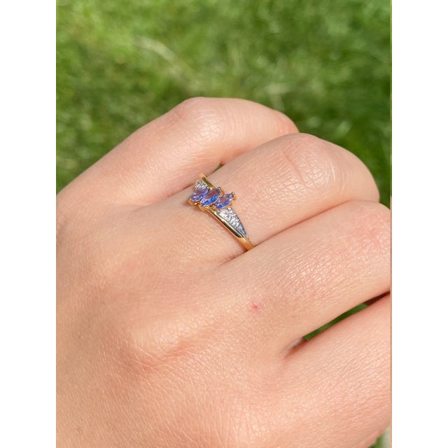 Metal The Aubrieta: Ladies Simple Yellow Gold Tanzanite and Diamond Ring For Sale - Image 7 of 8