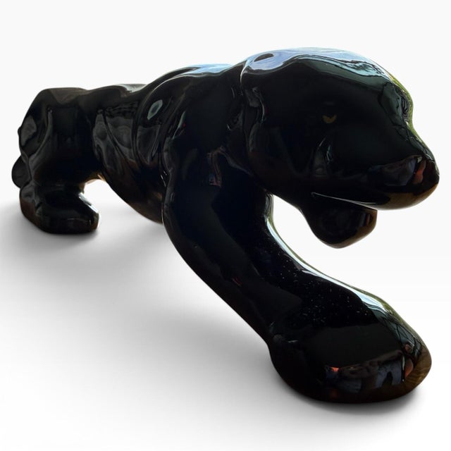Vintage Glossy Black Ceramic Panther Sculpture With Db Mark For Sale In Portland, ME - Image 6 of 9