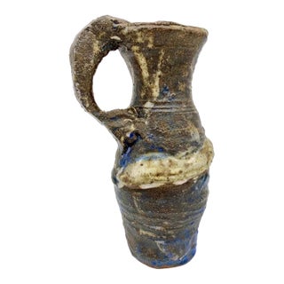 Vintage Brutalist Studio Art Pottery Pitcher Vase, Signed MCM Handmade Ceramic Vessel For Sale
