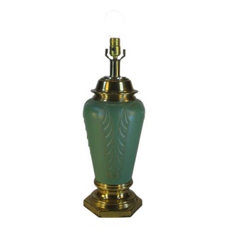 Mid 20th Century Table Lamp Hollywood Regency / Classical, Lighting Electric, Green & Brass Finish Metal For Sale
