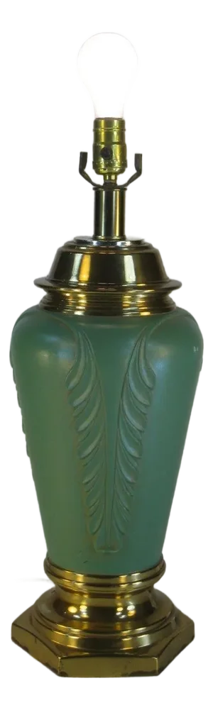 Mid 20th Century Table Lamp Hollywood Regency / Classical, Lighting Electric, Green & Brass Finish Metal