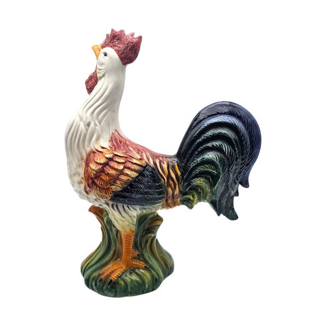 Italian Ceramic Rooster & Hen Pair 20" | Hand-Painted Signed Italy For Sale - Image 10 of 16