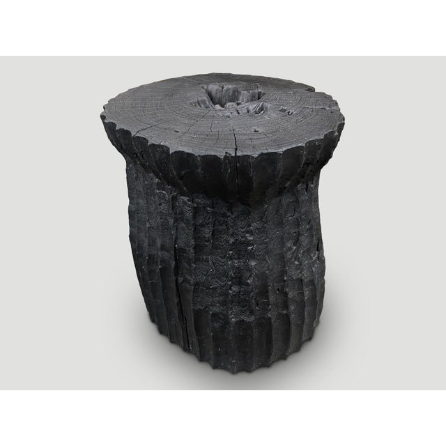 Andrianna Shamaris Charred Hand Carved Teak Wood Side Table For Sale - Image 4 of 5